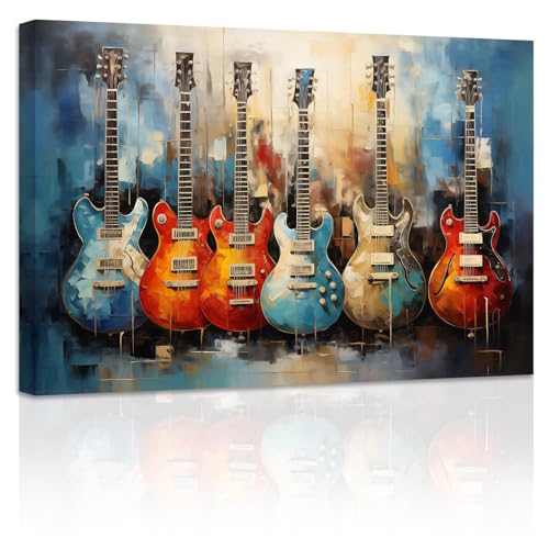 ZXHYWYM Gitarren Leinwandbilder abstrakte blaue Gitarrenmalerei Drucke musikalisches Thema Bild für Konzerthaus Bar Wanddekoration Gerahmt (Bild-1, (60.00 x 90.00 cms)) von ZXHYWYM