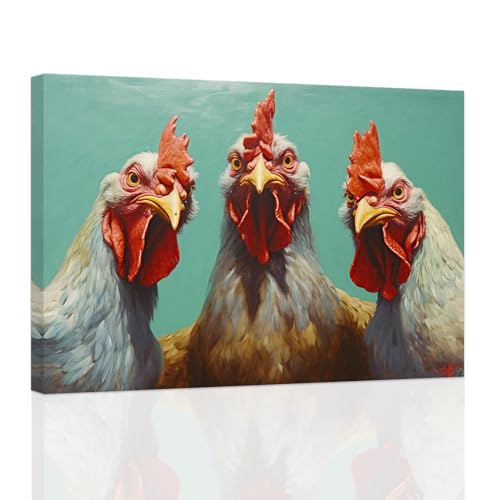 ZXHYWYM Hahn Bilder Wanddekoration Bauernhof Tier Leinwand Wanddruck lustige Huhn Gemälde rustikale Wohnküche Bauernhaus Wanddekoration mit Rahmen (B (50.00 x 75.00 cms)) von ZXHYWYM