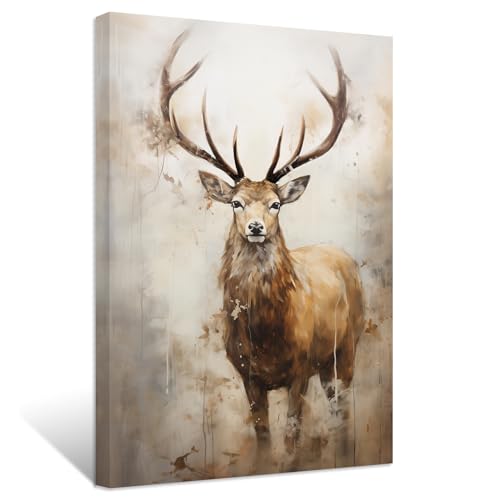 ZXHYWYM Hirsch Leinwandbilder Elchkopf Gemälde abstrakte Vintage Tierbilddrucke Jagdkunstwerk Heimdekoration Gerahmt (Bild-2, (50.00 x 75.00 cms)) von ZXHYWYM