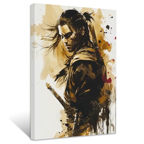 ZXHYWYM Japanische Samurai Leinwandbilder Samurai Poster Drucke Krieger Katana Bilder Bushido Gemälde Heimdekoration Gerahmt (Bild-2, (30.00 x 45.00 cms)) von ZXHYWYM