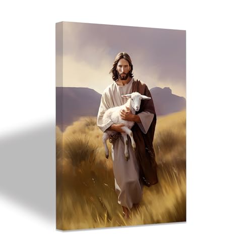 ZXHYWYM Jesus Lamm Wanddekoration Jesus Schaf Gemälde Christus Wandbilder christlicher Leinwanddruck Gott Glaube Poster für Wohnzimmer Schlafzimmer mit Rahmen (D (40.00 x 60.00 cms)) von ZXHYWYM