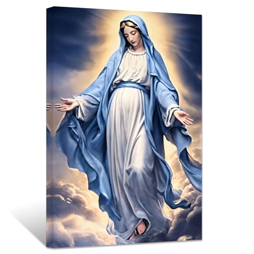 ZXHYWYM Jungfrau Maria Bilder Jesus Mutter Gemälde Drucke auf Leinwand Katholische spirituelle Bilder Wanddekoration für Büro Kirche Gebetsraum Gerahmt (Bild-1, (30.00 x 45.00 cms)) von ZXHYWYM