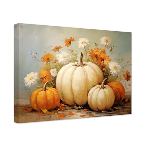 ZXHYWYM Kürbis Leinwand Wanddekoration Vintage Herbst Ernte Bild Herbst Kunstdruck für Zuhause Zimmerdekoration Bauernhaus Thanksgiving Dekoration mit Rahmen (D (40.00 x 60.00 cms)) von ZXHYWYM
