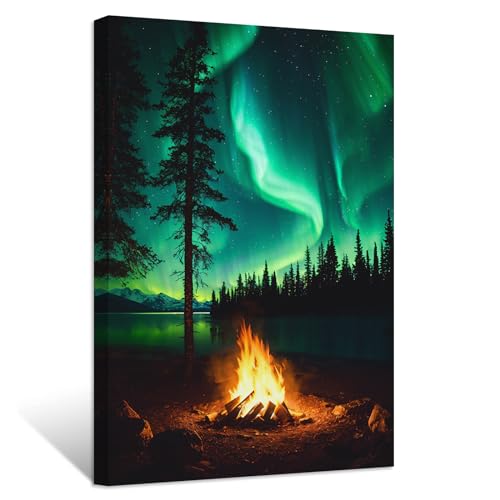 ZXHYWYM Nordlichter Bilder Aurora Borealis Gemälde Wald Berg Leinwanddrucke Natur Landschaft Wohnkultur Gerahmt (Bild-2, (60.00 x 90.00 cms)) von ZXHYWYM