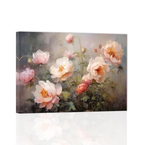 ZXHYWYM Pfingstrosen Blumen Wanddruck Vintage Rosa Blumen Leinwandbilder von Pfingstrosen moderne Wohnzimmer und Badezimmerdekoration mit Rahmen (C (40.00 x 60.00 cms)) von ZXHYWYM