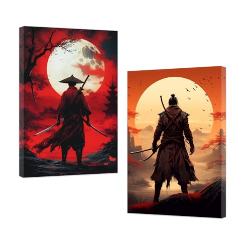 ZXHYWYM Samurai Bilder Wanddekoration 2 teilig Japan Samurai Gemälde Bushido Leinwanddruck japanischer Krieger Poster für Zuhause Jungenzimmer mit Rahmen (C (28x35cmx2)) von ZXHYWYM