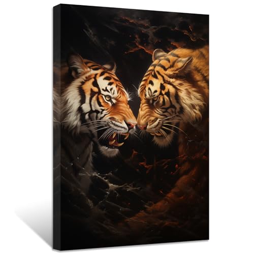 ZXHYWYM Tiger Leinwandbilder Tiger Poster Drucke Wildtierbild moderne Kunstwerke für Wohnzimmer Büro Gerahmt (Bild-2, (50.00 x 75.00 cms)) von ZXHYWYM