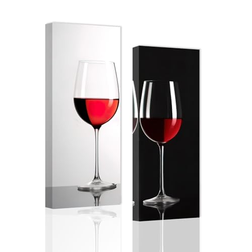ZXHYWYM Wanddruck „Rotwein“ 2er Set rot schwarz und weiß Wanddekoration für die Küche Weinglas Leinwand Bild für Esszimmer Restaurant Bar Heimdekoration mit Rahmen (40x90cmx2) von ZXHYWYM