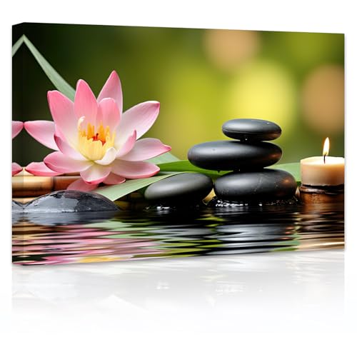 ZXHYWYM Zen Bilder rosa Lotussteine Kerze auf Wasser Leinwanddrucke spirituelles Bild Badezimmer entspannendes Kunstwerk für Büro Yoga Spa Zimmer Gerahmt (Bild-3, (30.00 x 45.00 cms)) von ZXHYWYM