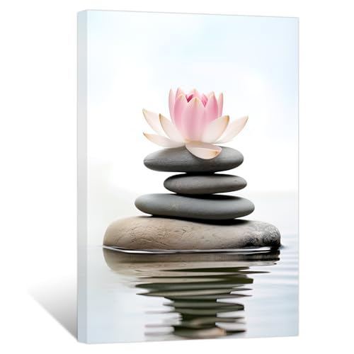 ZXHYWYM Zen Leinwandbilder Lotusblume Steine Bilder Spa Wassermalerei Drucke Badezimmerdekoration für spirituelle Meditation Raum Yoga Büro (Bild-1, (30.00 x 45.00 cms)) von ZXHYWYM