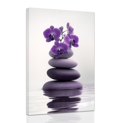 ZXHYWYM Zen Steine Bild Orchidee Leinwandgemälde lila Zen Wasserdrucke Spa Badezimmerdekor Meditation Yoga Zimmer Büro Zuhause gerahmt (30 x 45 cms) von ZXHYWYM
