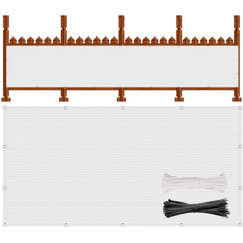 Balkon Sichtschutz 100 x 800 cm 220 G/M², Leicht Transparent, Windschutz Und Uv-Schutz, Sichtschutz Balkonabdeckung mit Kabelbinder Und Kordel für Balkon, Terrasse, Garten, Weiß von ZXIAOHUI