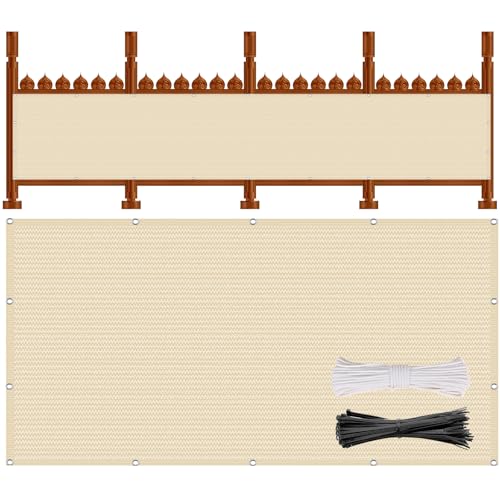 Balkon Sichtschutz 215 x 450 cm 220 G/M², Leicht Transparent, Windschutz Und Uv-Schutz, Sichtschutz Balkonabdeckung mit Kabelbinder Und Kordel für Balkon, Terrasse, Garten, Creme Farben von ZXIAOHUI