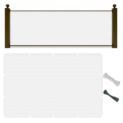 Balkon Sichtschutz 50 x 180 cm HDPE Gewebe, Windschutz, Sonnenschutz, Atmungsaktiv, Balkonbespannung Blickdicht mit Kabelbinder Und Kordel für Balkon, Terrasse, Garten, Weiß von ZXIAOHUI