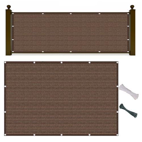 Balkon Sichtschutz 70 x 130 cm HDPE Gewebe, Windschutz, Sonnenschutz, Atmungsaktiv, Balkonbespannung Blickdicht mit Kabelbinder Und Kordel für Balkon, Terrasse, Garten, Braun von ZXIAOHUI
