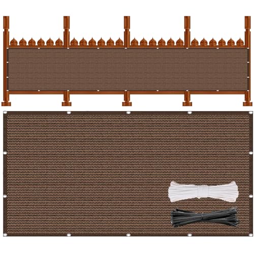 Balkon Sichtschutz Ohne Bohren 60 x 330 cm 220 G/M², Windschutz, Sonnenschutz, Reißfest, HDPE Balkonverkleidung mit Kabelbinder Und Kordel für Den Gartenzaun Oder Balkon, Braun Balkon Sichtschutz Ohne Bohren 60 x 330 cm 220 G/M², Windschutz, Sonnenschutz, Reißfest, HDPE Balkonverkleidung mit Kabelbinder Und Kordel für Den Gartenzaun Oder Balkon, Braun von ZXIAOHUI