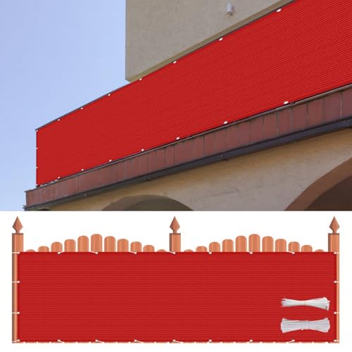 Balkonabdeckung 170 x 800 cm Wetterbeständiges Und Pflegeleichtes Hdpe-Spezialgewebe, Balkonbespannung Sichtschutz mit Kordel Und Kabelbinder für Balkon, Terrasse, Garten, Rot Balkonabdeckung 170 x 800 cm Wetterbeständiges Und Pflegeleichtes Hdpe-Spezialgewebe, Balkonbespannung Sichtschutz mit Kordel Und Kabelbinder für Balkon, Terrasse, Garten, Rot von ZXIAOHUI