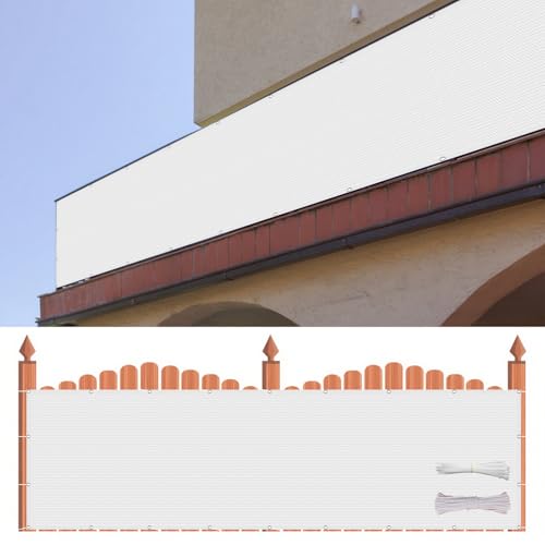 Balkonabdeckung 70 x 900 cm Wetterbeständiges Und Pflegeleichtes Hdpe-Spezialgewebe, Balkonbespannung Sichtschutz mit Kordel Und Kabelbinder für Balkon, Terrasse, Garten, Weiß von ZXIAOHUI