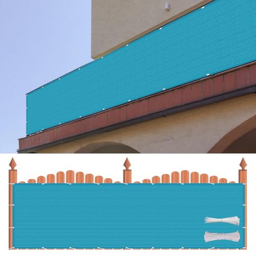 Balkonabdeckung 90 x 360 cm Wetterbeständiges Und Pflegeleichtes Hdpe-Spezialgewebe, Balkonbespannung Sichtschutz mit Kordel Und Kabelbinder für Balkon, Terrasse, Garten, Blau von ZXIAOHUI