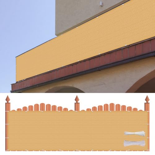 Balkonumrandung Sichtschutz 180 x 550 cm HDPE Gewebe, Windschutz, Sonnenschutz, Atmungsaktiv, Blickdichte Balkonumspannung mit Kabelbinder Und Kordel für Balkon, Terrasse, Garten, Sandgelb Balkonumrandung Sichtschutz 180 x 550 cm HDPE Gewebe, Windschutz, Sonnenschutz, Atmungsaktiv, Blickdichte Balkonumspannung mit Kabelbinder Und Kordel für Balkon, Terrasse, Garten, Sandgelb von ZXIAOHUI