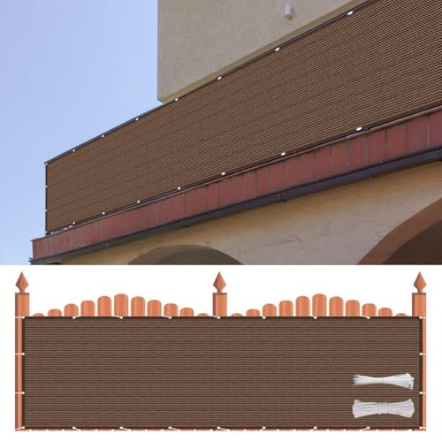 Balkonumrandung Sichtschutz 60 x 290 cm HDPE Gewebe, Windschutz, Sonnenschutz, Atmungsaktiv, Blickdichte Balkonumspannung mit Kabelbinder Und Kordel für Balkon, Terrasse, Garten, Braun Balkonumrandung Sichtschutz 60 x 290 cm HDPE Gewebe, Windschutz, Sonnenschutz, Atmungsaktiv, Blickdichte Balkonumspannung mit Kabelbinder Und Kordel für Balkon, Terrasse, Garten, Braun von ZXIAOHUI