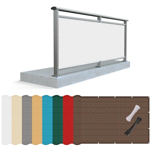 Balkonverkleidung Balkonabdeckung 150 x 490 cm 220 G/M², Windschutz, Sonnenschutz, Reißfest, HDPE Balkonverkleidung mit Kabelbinder Und Kordel für Terrasse, Hinterhof Veranda, Weiß von ZXIAOHUI
