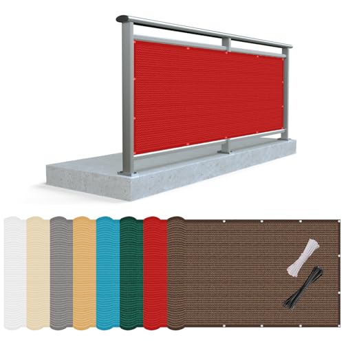 Balkonverkleidung Balkonabdeckung 290 x 625 cm 220 G/M², Windschutz, Sonnenschutz, Reißfest, HDPE Balkonverkleidung mit Kabelbinder Und Kordel für Terrasse, Hinterhof Veranda, Rot von ZXIAOHUI