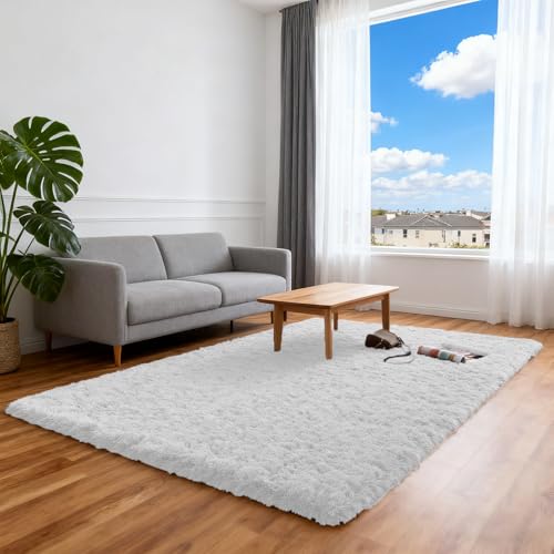 ZXIAOHUI Teppich Wohnzimmer 105 x 140 cm Flauschige Oberfläche, Pflegeleicht Und Robust, Shaggy Teppich Hochflor Flauschiger Fürs Wohnzimmer, Kinderzimmer, Schlafzimmer, Weiß von ZXIAOHUI