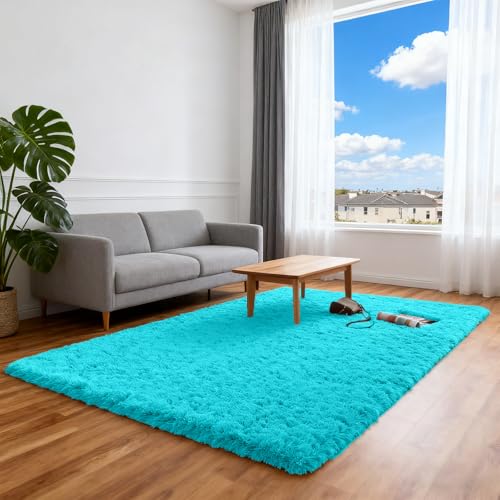 ZXIAOHUI Teppich Wohnzimmer 115 x 140 cm Flauschige Oberfläche, Pflegeleicht Und Robust, Hochflor Teppich Wohnzimmer Schlafzimmerteppich Fürs Kinderzimmer, Schlafzimmer, hellblau von ZXIAOHUI