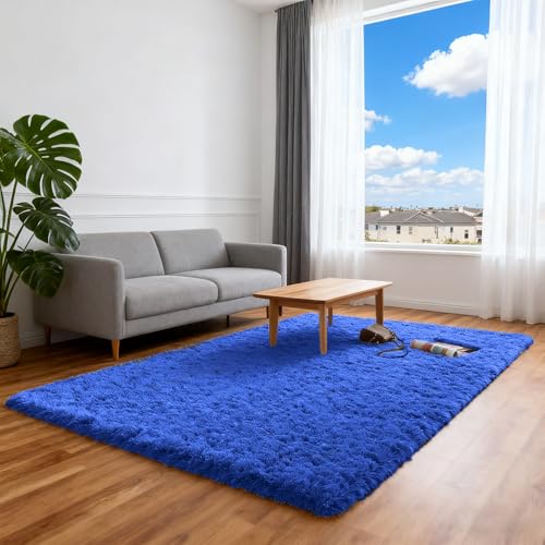 ZXIAOHUI Teppich Wohnzimmer 120 x 450 cm Flauschige Oberfläche, Pflegeleicht Und Robust, Shaggy Teppich Hochflor Flauschiger Fürs Wohnzimmer, Kinderzimmer, Schlafzimmer, Blau von ZXIAOHUI