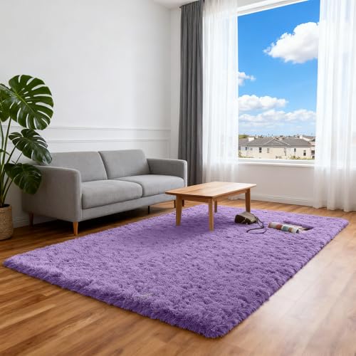 ZXIAOHUI Teppich Wohnzimmer 170 x 180 cm Flauschige Oberfläche, Pflegeleicht Und Robust, Hochflor Teppich Wohnzimmer Schlafzimmerteppich Fürs Kinderzimmer, Schlafzimmer, Lila von ZXIAOHUI