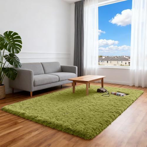 ZXIAOHUI Teppich Wohnzimmer 190 x 450 cm Flauschige Oberfläche, Pflegeleicht Und Robust, Hochflor Teppich Wohnzimmer Schlafzimmerteppich Fürs Kinderzimmer, Schlafzimmer, Grün von ZXIAOHUI