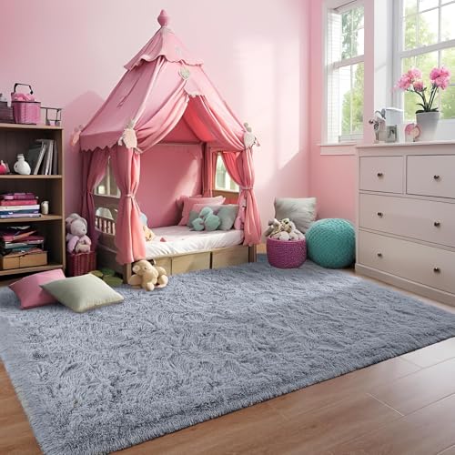 ZXIAOHUI Wohnzimmer Teppich 160 x 260 cm Flauschige Oberfläche, Pflegeleicht Und Robust, Bettvorleger Schlafzimmer rutschfest Shaggy Teppich für Fußbodenheizung Geeignet, Grau von ZXIAOHUI