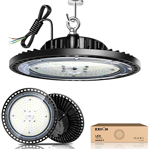 ZXICH Superhelles UFO LED Hallenlicht 100W 15000LM (150LM/W) für Geschäft/Garage/Scheune/Lager/Fabrik/Fitnessstudio, Tageslichtweiß 6000K-6500K, 40-Zoll-Kabel, sicheres Seil, IP65(100)… von ZXICH