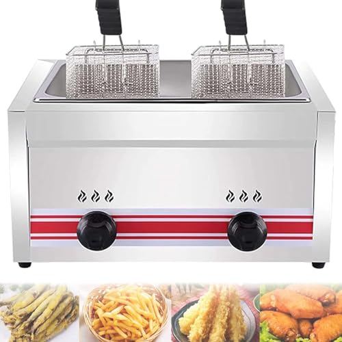 Gasfritteuse, gewerbliche Fritteuse aus Edelstahl mit Frittierkörben, leicht zu reinigende manuelle Temperaturregelung, zum Frittieren und Kochen von Lebensmitteln Singlecylinder20l von ZXINXIN