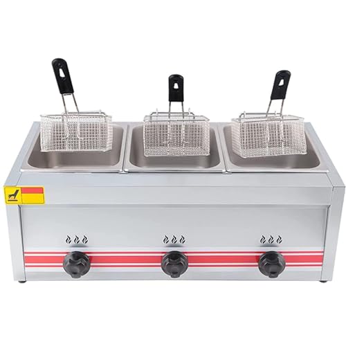 Gasfritteuse, gewerbliche Fritteuse aus Edelstahl mit Frittierkörben, leicht zu reinigende manuelle Temperaturregelung, zum Frittieren und Kochen von Lebensmitteln Triplecylinder10l+10l+10l von ZXINXIN