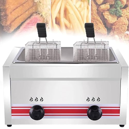 Kommerzielle Gasfritteuse, Fritteuse aus Edelstahl, Große Kapazität Mit Herausnehmbaren Körben, Einstellbare Feuerkraft, Leicht Zu Reinigen Für Den Haushalt Singlecylinder20l von ZXINXIN