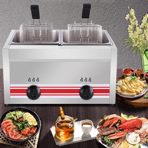 ZXINXIN 10L/20L Kommerzielle Gasfritteuse, Edelstahl-Arbeitskorb, Hausgemachte Pommes Frites Im Restaurant, Mit Korb Und Deckel, Einstellbare Temperaturregelung Doublecylinder10l+10l von ZXINXIN