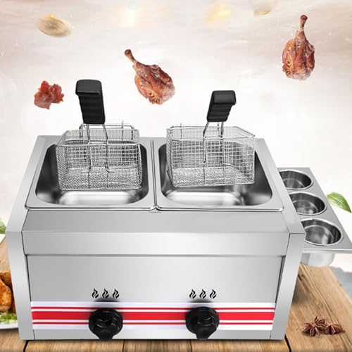 ZXINXIN Gasfritteuse, große Fritteuse aus Edelstahl mit herausnehmbarem Korb, Pommes-Fritteusen mit Einstellbarer Feuerkraft für den privaten und gewerblichen Gebrauch Doublecylinder10l+10l von ZXINXIN
