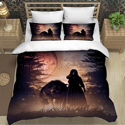 ZXLLO Bettbezüg 135x200 Wolf 3D Motiv Bettwäsche-Sets kuschelig Leicht Mikrofaser 3 Teilig Mond Bettwäsche versteckter Reißverschluss mit 2 Kissenbezug 80x80cm für Jungen Mädchen von ZXLLO