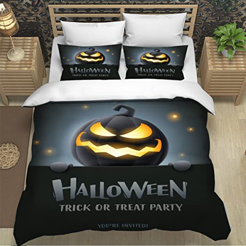 ZXLLO Bettbezüg 135x200 Halloween 3D Motiv Bettwäsche-Sets kuschelig Leicht Mikrofaser 3 Teilig Kürbis Bettwäsche versteckter Reißverschluss mit 2 Kissenbezug 80x80cm für Jungen Mädchen von ZXLLO