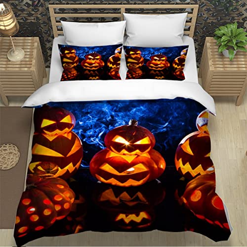 ZXLLO Bettbezüg 135x200 Halloween 3D Motiv Bettwäsche-Sets kuschelig Leicht Mikrofaser 3 Teilig Kürbis Bettwäsche versteckter Reißverschluss mit 2 Kissenbezug 80x80cm für Jungen Mädchen von ZXLLO