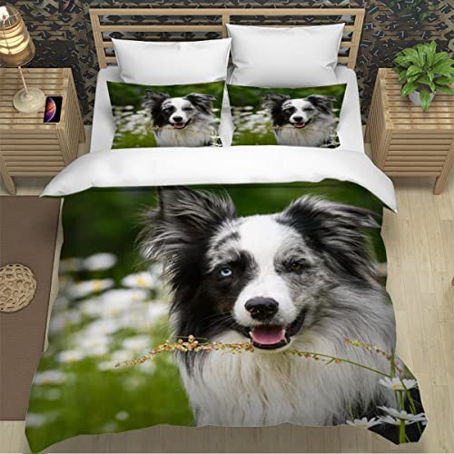 ZXLLO Bettbezüge 135x200 Hund 3D Druck Bettwäsche-Sets kuschelig Leicht Mikrofaser 3 Teilig Gänseblümchen Bettwäsche versteckter Reißverschluss mit 2 Kissenbezug 80x80cm für Jungen Mädchen von ZXLLO