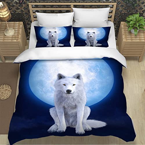 ZXLLO Bettwäsche 135x200 Wolf 3D Druck Bettwäsche-Sets kuschelig Leicht Mikrofaser 3 Teilig Mond Bettbezüge versteckter Reißverschluss mit 2 Kissenbezug 80x80cm für Kinder Erwachsene von ZXLLO