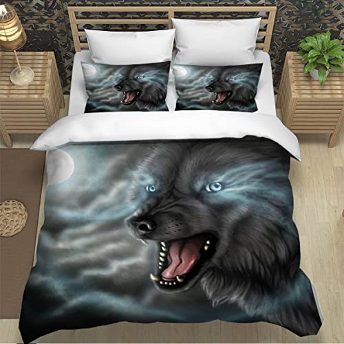 ZXLLO Bettwäsche 135x200 Wolf 3D Druck Bettwäsche-Sets kuschelig Leicht Mikrofaser 3 Teilig Mond Bettbezüge versteckter Reißverschluss mit 2 Kissenbezug 80x80cm für Kinder Erwachsene von ZXLLO