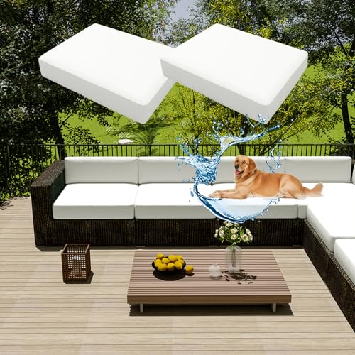ZXLVCU 2 x wasserdichter Sofa-Sitzkissenbezug, Anti-UV-Garten-Rattan-Kissenbezüge für drinnen und draußen, Terrasse, nur Bezug für Rattanmöbel (65 x 65 x 10, Weiß) von ZXLVCU