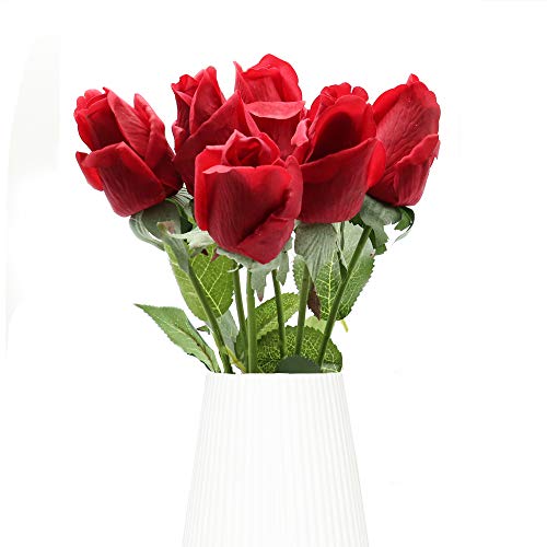 6 Stück künstliche Rosen, Real Touch Seidenblumen mit langem Stiel und grünen Blättern, gefälschte Rose Perfekt für Braut Hochzeitsstrauß, Jubiläum, Zuhause, Büro, Dekoration DIY(Rot) von ZXM