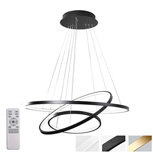 ZXM Moderne LED Kronleuchter Esstisch LED 3-Ring LED Dimmbar Fernbedienung Hängeleuchte Wohnzimmer Deckenleuchte Schlafzimmer Höhenverstehbar Pendelleuchte,Schwarz,60+40+20CM(75W) von ZXM