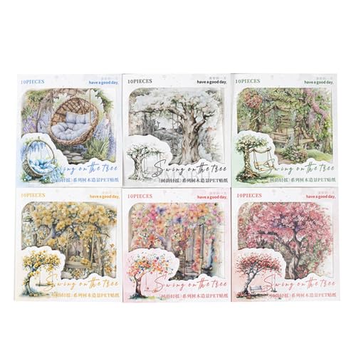 ZXMNBH 10 Stück/Packung Garten Schaukelstuhl PET Aufkleber für Scrapbooking Kit Wasserdicht Klar Aufkleber Junk Journaling Supplies Journals Tagebuch Planer Collage Laptop Papier Handwerk von ZXMNBH