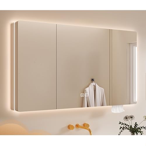 ZXNANA Beleuchteter Badezimmer-Spiegelschrank mit Uhr & Anti-Beschlag-Funktion - Moderne Aufbewahrungslösung für stilvolle Bäder - Platzsparendes Design & LED-Beleuchtung (One Colour 108) von ZXNANA